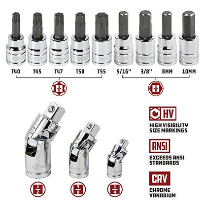 Powerbuilt 200 Piece 1/4-inch, 3/8-inch, and 1/2-inch Drive Mechanics Tool Set - with SAE and Metric Socket Set, Powerbuilt XT 90 Tooth Seal-Head Ratchets, including Case - 642472 - size: 200 Piece