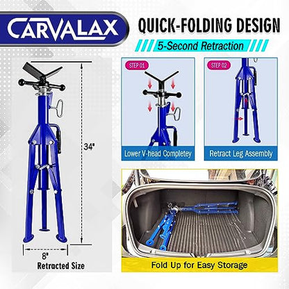 CARVALAX V-Head Pipe Jack Stands, Adjustable Pipe Stand for Welding | 28"-52" Adjustable Height, Fits 1/2"-12" Pipe Capacity, 2500LB Load Capacity, w/Portable Folding Legs - color: Blue