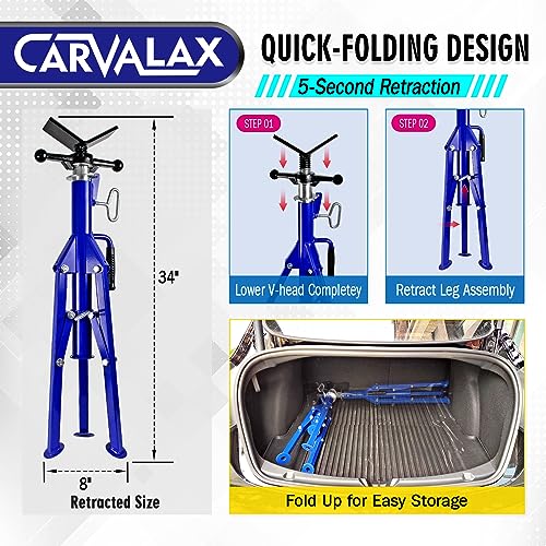 CARVALAX V-Head Pipe Jack Stands, Adjustable Pipe Stand for Welding | 28"-52" Adjustable Height, Fits 1/2"-12" Pipe Capacity, 2500LB Load Capacity, w/Portable Folding Legs - color: Blue