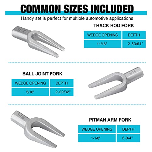 DURATECH 5-Piece Ball Joint Separator Set, Pickle Fork Tool Set | Tie Rod Removal Tool, 1-1/8", 15/16", 11/16", Ball Joint Fork for Cars and Light Vans, Air Hammer Compatible, with Suitcase