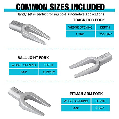 DURATECH 5-Piece Ball Joint Separator Set, Pickle Fork Tool Set | Tie Rod Removal Tool, 1-1/8", 15/16", 11/16", Ball Joint Fork for Cars and Light Vans, Air Hammer Compatible, with Suitcase