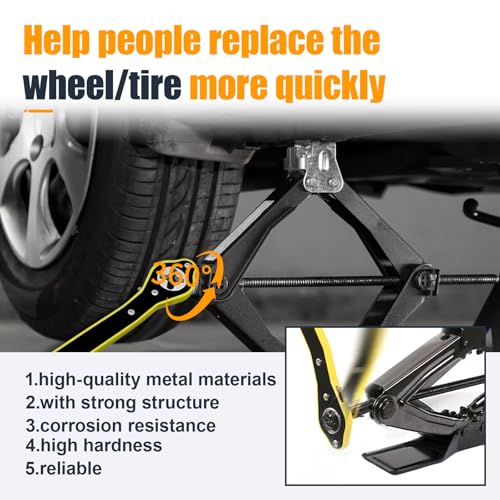 Car Jack Ratchet Wrench, 360° Swivel Labor-Saving Scissor Jack Lift Speed Handle Tool for Tire Wheel, Positive& Reversal Knob Design Jack Lug Wrench for Travel, Truck, SUV, Motorcycle (Black)