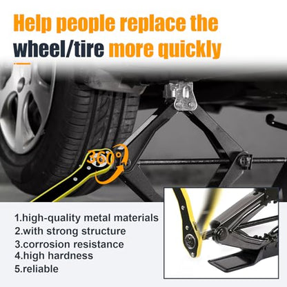 Car Jack Ratchet Wrench, 360° Swivel Labor-Saving Scissor Jack Lift Speed Handle Tool for Tire Wheel, Positive& Reversal Knob Design Jack Lug Wrench for Travel, Truck, SUV, Motorcycle (Black)