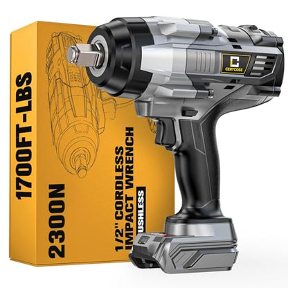 Cordless Impact Wrench 1/2 inch Compatible with Dewalt Battery: 1700FT-LBS High Torque Impact Wrench Heavy Duty Tool - Brushless Electric Impact Gun Includes LED Work Light - Bare Tool Only - size: 1/2inch, style: Fit for DeWalt(No battery)