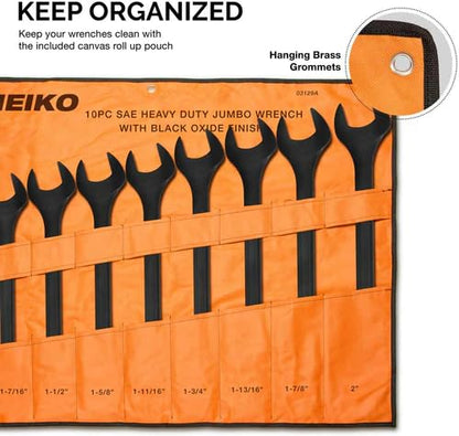 Neiko 03129A Jumbo Combination Wrench Set, 10-Piece Open-End Wrench Set, SAE Sizes 1 5/16 Inches to 2 Inches for Large Vehicles, Black Oxide Finish - size: 10 Piece, style: SAE
