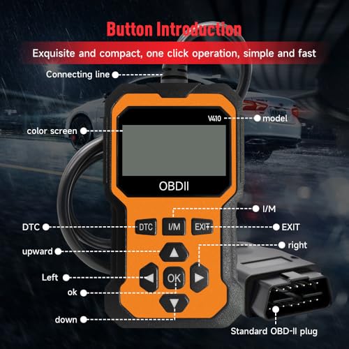 Professional OBD2 Scanner V410 & Car Diagnostic Tool – Auto Code Reader for All Vehicles, Engine Fault Code Reader Scan Tool with Live Data and Fix Suggestions Orange and Black