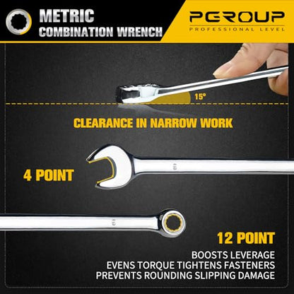 9mm Metric Combination Wrench, CR-V Steel with Mirror Polish, 12-Point Design, 15-Degree Offset, Perfect for Auto Repair, Household, Car & Truck Emergency - size: 9mm