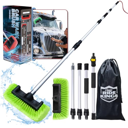 65" Flow-Thru Car Wash Brush with Hose Attachment, Soft Bristle Scrub Brush for Washing House Siding, Solar Panels, RV, Truck & Deck, Extendable Aluminum Cleaning Pole (Green) - color: Green