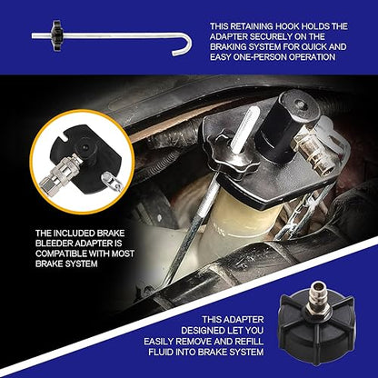 2L Manual Brake Bleeder Kit with Vacuum Pump - 1L Waste Bottle, Upgraded Master Cylinder Adapters & 2 Brake Hoses, One-Person Operation Brake Fluid Bleeding Tool for Most Vehicles (2L)