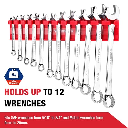 WORKPRO 2-Piece Magnetic Wrench Organizer, 24 Slots Wrench Holder | Fits SAE (5/16" to 3/4") and Metric (9 mm to 20 mm), Premium Quality Wrench Rack Set to Keep Wrenches Organized - style: Wall mount wrench organizer(2PC)