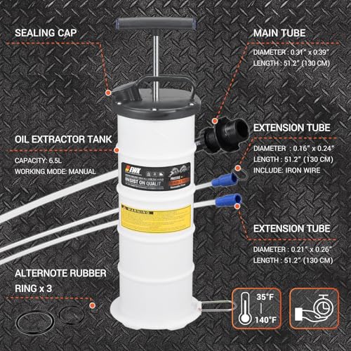 EWK 6.5L Manual Oil Extractor Pump for Oil Change, Fluid Evacuators for Cars, Boats, Jet Skies, Lawnmowers | Fast Oil Removal, Less Pumping - size: 6.5L