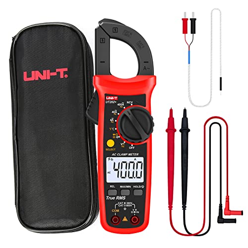 UNI-T Digital Clamp Meter UT202+, AC Current TRMS HVAC Volt Amp Ohm Meter Clamp On Multimeter Auto Ranging 4000Counts Temperature AC DC Voltage Frequency Resistance Capacitance Continuity Diode Tester - size: UT202+