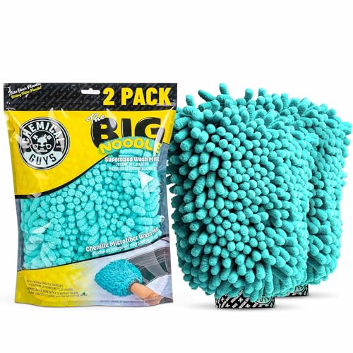 Chemical Guys, X-Large Chenille Noodle Wash Mitt, Teal, Ultra Plush, 2 Pack | Ultra-plush oversized noodle mitt holds maximum foam and traps grit for safe, scratch-free washing, two pack