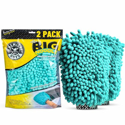 Chemical Guys, X-Large Chenille Noodle Wash Mitt, Teal, Ultra Plush, 2 Pack | Ultra-plush oversized noodle mitt holds maximum foam and traps grit for safe, scratch-free washing, two pack