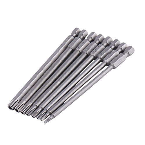 Yakamoz 8pcs 100mm Length 1/4 Inch Hex Shank Magnetic Torx Security Electric Screwdriver Bits Set - color: 8pcs/ 100mm