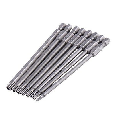 Yakamoz 8pcs 100mm Length 1/4 Inch Hex Shank Magnetic Torx Security Electric Screwdriver Bits Set - color: 8pcs/ 100mm