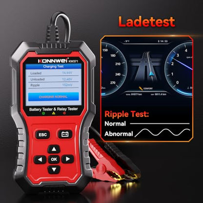 KONNWEI KW371 6V/12V/24V Battery Tester & 4/5Pin Relay Tester 2 in 1 | battery tester automotive with cranking & charging load test, 4/5-pin relay tester, CCA 10-2000, No batteries required. - size: 7.68*3.74*2.17 inch