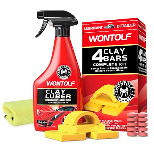 Heavy Duty Car Clay Bars Auto Detailing Clay Luber Synthetic Lubricant Kit, 4 Clay Bars, Clay Bar Lubricant Tablets 10 Pack, Spray Bottle and Microfiber Towel for Car Detailing Cleaning - color: Yellow