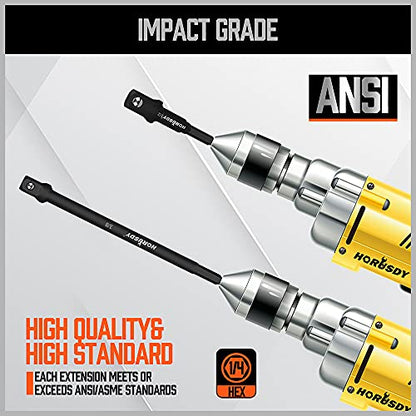 HORUSDY 6-Piece Impact Sockets Adapter Sets, 3-Inch and 6-Inch Hex Shank 1/4" 3/8" 1/2" - style: 6-PCS 3" & 6" Adapters