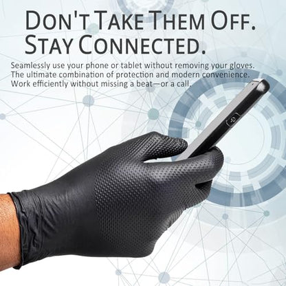 PROMEDIX P Heavy Duty Nitrile Gloves with Diamond Texture 8 Mil Latex Free Powder Free Industrial Disposable Glove - color: Black, size: XX-Large