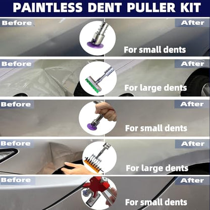 Car Dent Puller Kit,dent Removal Kit for Dent Repair with 5 Kinds of Dent Puller,Dent Lifter& Big Size Heavy Duty Slide Hammer &Bridge Puller for Hail Dent Removal Tools(103pcs no dent Light)