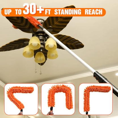 LAANPOLE 36FT Reach Ceiling Fan Cleaner Duster, Fan Blade Cleaner Kit with 7-30FT Extension Pole, Microfiber Duster & Replaceable Cleaning Cloth for Blades, Ceiling, Furniture - size: 30FT