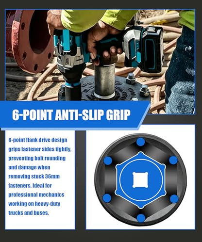 36mm Deep Impact Socket 1/2" Drive CR-MO Steel 6-Point | CR-MO steel impact socket set. 1/2" drive, 6-point design. Deep reach for lug nuts & axle nuts. - size: 36mm