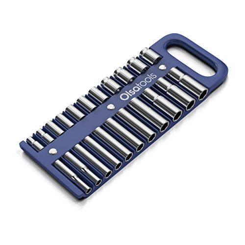 Olsa Tools Magnetic Portable Socket Organizer Tray - 1/2-Inch Drive - Blue Holder for Deep & Shallow Sockets - Fits up to 1-3/16" SAE or 30mm Metric - Storage Rack - Part 1080 - color: Blue, size: 1/2-Inch Drive