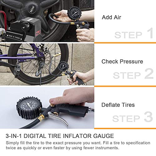 AstroAI Tire Pressure Gauge with Inflator, 100 PSI-ANSI B40.1 Accurate, Large 2.5" Easy Read Glow Dial, Heavy Duty Air Chuck and Compressor Accessories for Truck, with Case - style: with case