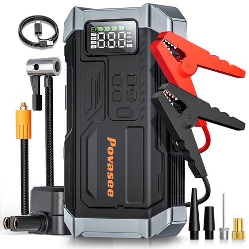 5000A Jump Starter with Air Compressor, Battery Jumper Starter car Battery Jump Starter povasee Portable Jump Starter (Up 9L Gas/8L Diesel Engine - style: With Air Compressor