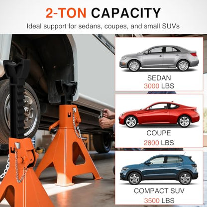 Nilight 2 Ton Jack Stands, Double Locking Heavy Duty Steel 4,400 lbs Capacity, Adjustable 10.6"-16.2" Height for SUV Sedan Pickup Light Truck, 2 Pack - size: 2T