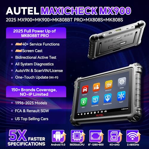 Autel MaxiCheck MX900 Scanner, 2026 Bidirectional Scan Tool with 3000+ Active Tests, All System Diagnosis, CAN FD/Do IP, OE No-IP Limited, Upgrade MK808S MK808BT MX808S MK808Z Same as MK900