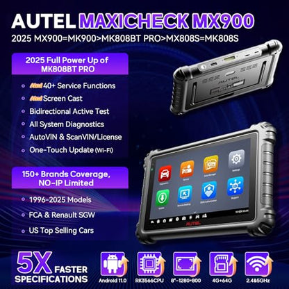 Autel MaxiCheck MX900 Scanner, 2026 Bidirectional Scan Tool with 3000+ Active Tests, All System Diagnosis, CAN FD/Do IP, OE No-IP Limited, Upgrade MK808S MK808BT MX808S MK808Z Same as MK900