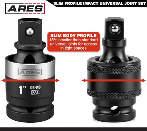 ARES 2061002 – 1-Inch Drive Slim Impact Universal Joint – Impact Rated U-Joint Features Slim Profile for Enhanced Access – 360-Degree Swivel Angle - size: 1-Inch Slim