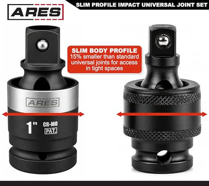 ARES 2061002 – 1-Inch Drive Slim Impact Universal Joint – Impact Rated U-Joint Features Slim Profile for Enhanced Access – 360-Degree Swivel Angle - size: 1-Inch Slim