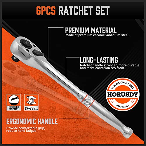 HORUSDY 3-Piece Ratchet Set, 1/4” 3/8”, 1/2" Drive Ratchet Handle Set, 90-Tooth,CR-V, Quick Release Ratchets - style: 1/4" 3/8" 1/2" Drive Ratchet Set
