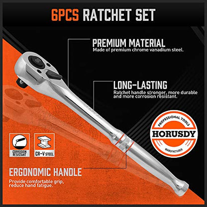 HORUSDY 3-Piece Ratchet Set, 1/4” 3/8”, 1/2" Drive Ratchet Handle Set, 90-Tooth,CR-V, Quick Release Ratchets - style: 1/4" 3/8" 1/2" Drive Ratchet Set