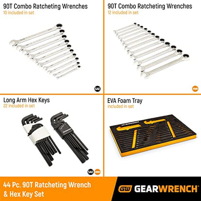 GEARWRENCH 44 Piece 90-Tooth SAE/Metric Ratcheting Wrench and Hex Key Set - 86528