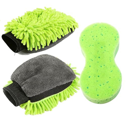 3 PCS Microfiber Car Wash Mitt, Microfiber Chenille Car Wash Sponge Glove for Car Washing and Detailing Scratch-Free, Lint-Free, Foam Gun, and Absorbent, Foam Scrubber, Cleaning Supplies