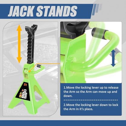 Auto Dynasty 2 Ton Floor Jack with Jack Stands, Heavy Duty Steel Hydraulic Racing Floor Jack with Single Piston Quick Lift Pump, Hydraulic Trolley Service Car Jack, Green - color: Green