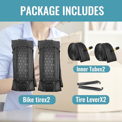 Hycline 2-Pack Cruiser Bike Tires Set: 24/26x2.125 inch Folding Replacement High-Performance Wear-Resistant Tires with Inner Tubes & Tire Levers for Beach & Urban Commuter Bikes - color: Black Set-24x2.125