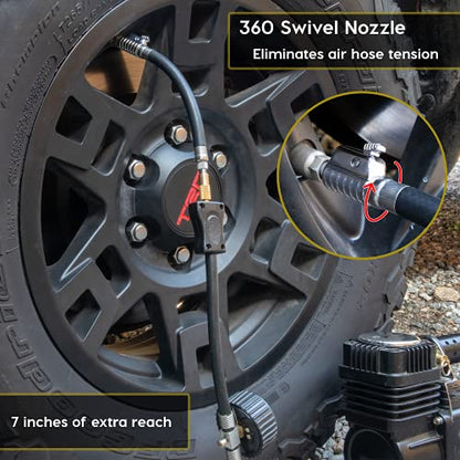 JACO Lightning S2X Quick-Connect Locking Tire Inflator Air Chuck Extension | Patented Lock-on Compressor Hose Attachment/Adapter (Open Flow) - style: Straight Head