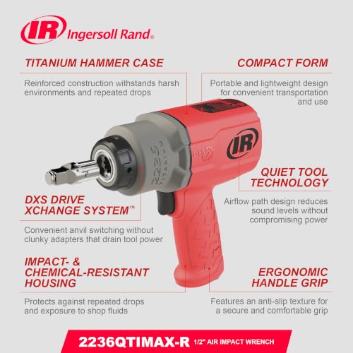 Ingersoll Rand 2235TiMAX 1/2-Inch-Drive Air Impact Wrench with Up to 1,350 Foot-Pounds Torque Output - size: Standard Anvil (Single Unit), style: 2235 Legacy, Standard Anvil