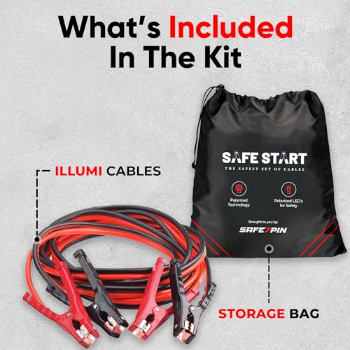 Safe Start Illumi Heavy Duty Jumper Cables Kit - 12FT, 6GA Jump Cable for Car, Truck - W/LED Indicators for Night Use, Reverse Polarity Protection, Copper Wire - Traditional Front-to-Front Design - size: LED Safety Cables