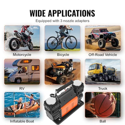 VEVOR 10.6 CFM Heavy Duty Air Compressor, 30s Fast Inflation | Dual-Cylinder Portable Tire Inflator, 12V 150PSI Offroad Air Pump with Adapters for Trucks Car SUV 4 x 4 Vehicle RV - style: 10.6CFM