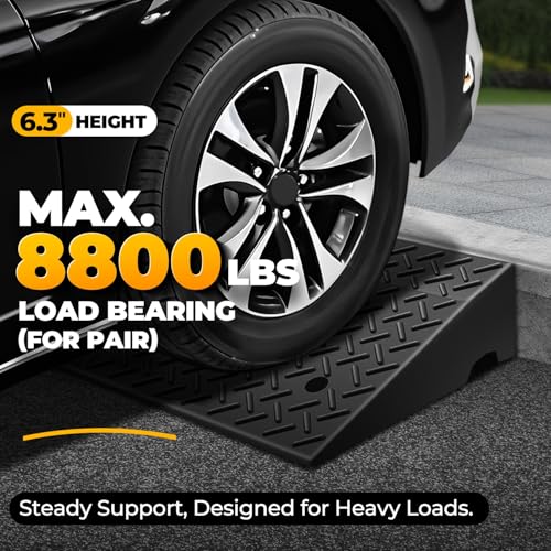 Auto Dynasty Rubber Curb Ramps, 6.3" Lift Height Curbside Driveway Ramp, 4410 LBS/2T Capacity Sidewalk Curb Ramp for Cars Trucks Bikes Motorcycles Wheelchairs, 2 Pack - size: 6.3" Rise