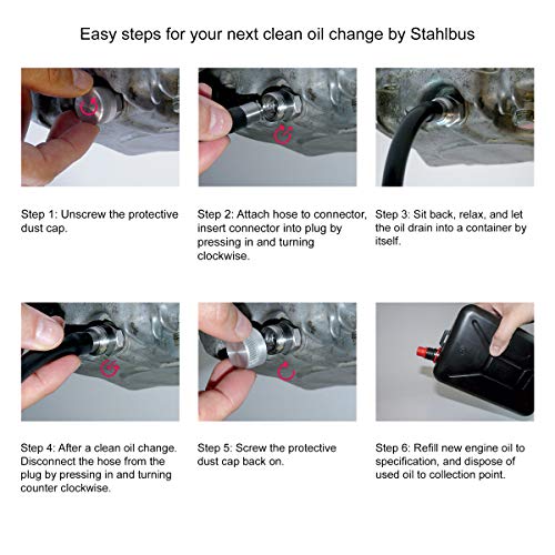 Stahlbus Oil Drain Valve Plug M14x1.25x12mm Steel - CLEAN, EASY, NO TOOL Oil Change - Includes Oil Drain Plug, Washer, Cap, Connector, Silicone Hose - size: M14x1.25x12mm