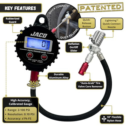 JACO Lightning RX4 Digital Tire Deflator with Gauge | Rapid Quick-Connect Off Road 4x4 Air Down Tool