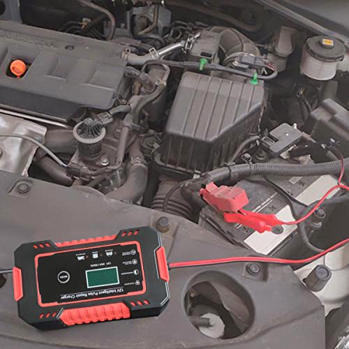 Car Battery Charger, 12V-6A Automatic Battery Charger/Maintainer Smart Fully Trickle Charger for Cars, Motorcycles, SUVs, Engineering Vehicles, AGM/Gel Lead Acid Battery