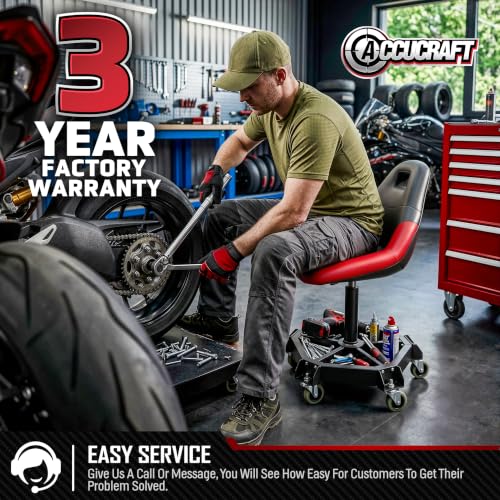 Rolling Stool with Wheels, Shop Stool with Backrest for Garage, Height Adjustable Mechanic Stool, Extra Wide Seat, Class 4 Gas Lift, 330 LB Heavy Duty Rolling Shop Stool with Locking Casters&Tool Tray